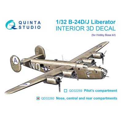 QD32260 Quinta Studio 1/32 3D Декаль интерьера кабины B-24D/B-24J Liberator: носовой, центральный и задний отсеки (HobbyBoss)