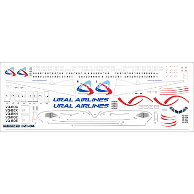321-04 PasDecals 1/144 Decal on A-321 (star) URAL Airlines