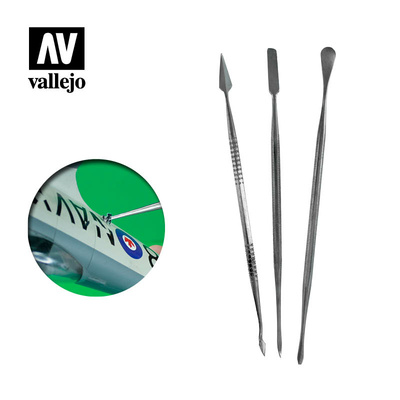 T02002 Vallejo Набор из 3 шпателей из нержавеющей стали / Set of 3 Stainless Steel Carvers
