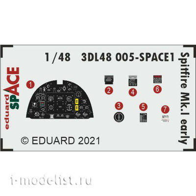 3DL48005 Eduard 1/48 Объёмная 3D декаль Spitfire Mk. I ранний тип SPACE