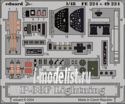 FE224 Eduard 1/48 Цветное фототравление для P-38F