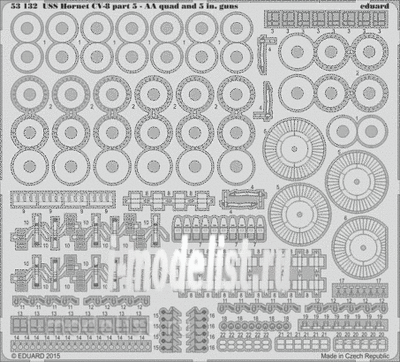 53132 1/200 Eduard photo etched parts for USS Hornet CV-8 part 5 - AA quad and 5 in guns