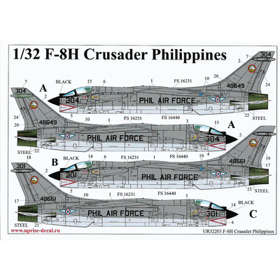 UR32203 UpRise 1/32 Декаль для F-8H Crusader Pilippines with full stencils