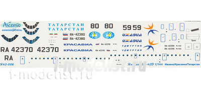 Y42-006 Ascensio 1/144 Декаль на самолет Я-42Д (Татарстан/Ижевск/КрасАвиа)