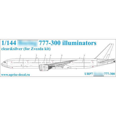 URP7 Sunrise 1/144 Decal for 777-300 airliner, portholes, transparent