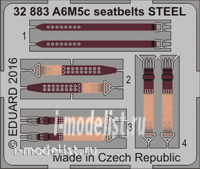 32883 Eduard 1/32 Цветное Фототравление для A6M5c ремни СТАЛЬ