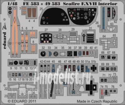 FE583 Eduard 1/48 Цветное фототравление для Seafire F. XVII interior S. A.