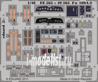 FE565 Eduard 1/48 Цветное фототравление для Fw 189A-2 interior S. A.