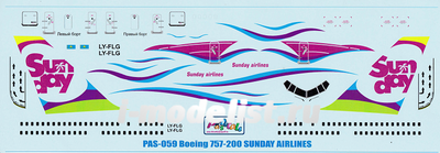 PAS059 PasDecals 1/144 Декаль на Boing 757-200 Sunday Airlines