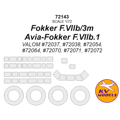 72143 KV Models 1/72 Окрасочная маска для Fokker F.VIIb/3m / Avia-Fokker F.VIIb.1 + маски на диски и колеса
