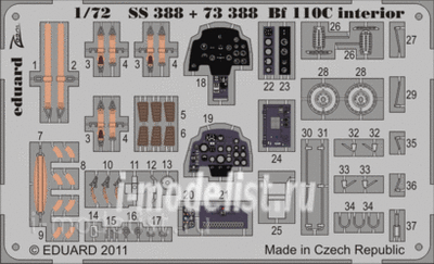 SS388 Eduard 1/72 Цветное фототравление для самолета Bf 110C interior S. A. (интерьер)