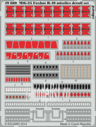 49680 Eduard 1/48 Цветное фототравление MiGG-25 Foxbat R-40 missiles detail set
