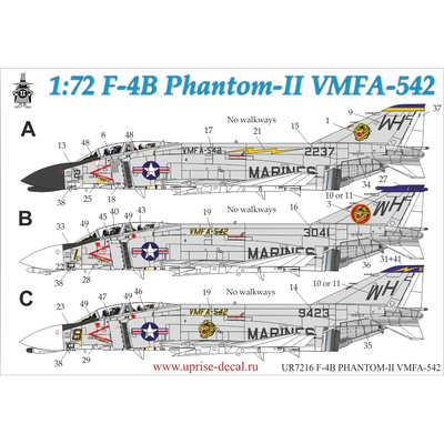 UR7216 UpRise 1/72 Декали для F-4B Phantom-II VMFA-542, без тех. надписей