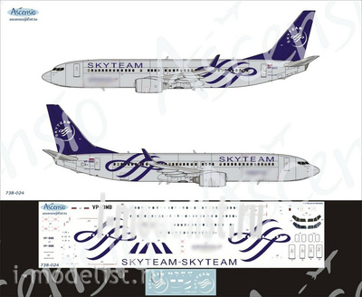 738-024 Ascensio 1/144 Декаль на самолет боенг 737-800 (SkyTeam (А-флот Российские Авиалинии))