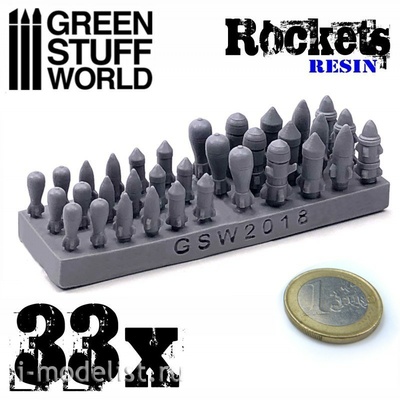 1693 Green Stuff World Набор ракет из смолы 33 шт / Resin Rockets and Missiles