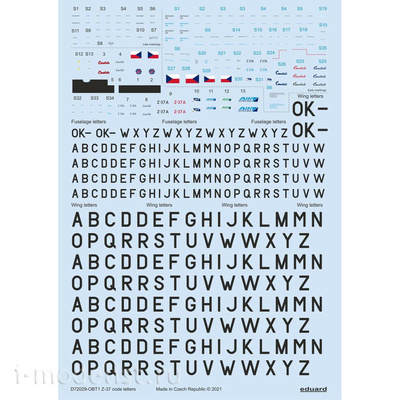 D72029 Eduard 1/72 Decal for Z-37 technical inscriptions, side letters and designations