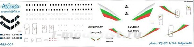 A85-001 Ascensio 1/144 Декаль на самолет Avro RJ-85 (Bolgaria Air)
