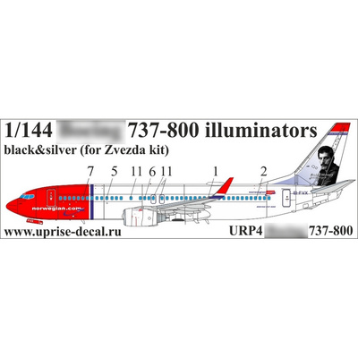 URP4 UpRise 1/144 Декаль для авиалайнера 737-800, иллюминаторы, чёрные