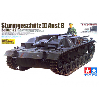 35281 Tamiya 1/35 Sturmgeschutz III Ausf.B Немецкое самоходное 75мм орудие, с набором фототравления и металлическим стволом. В комплекте одна фигура.