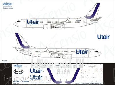 738-065 Ascensio 1/144 Декаль на самолет боенг 737-800 (UtAir (new colors 2017))