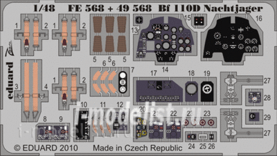 FE568 Eduard 1/48 Color photo etched parts for Bf 110D Nachtjager