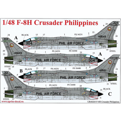 UR48203 Sunrise 1/48 Decal for F-8H Crusader Philippines with full tech. inscriptions