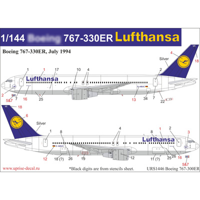 URS1446 Sunrise 1/144 Decals for 767-300ER Lufthansa since then. inscriptions