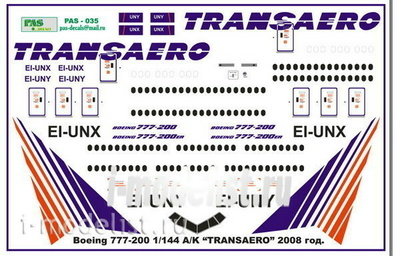 pas035 PasDecals 1/144 Decals B777-200 TransAero EI-UNI/UNX 2008.