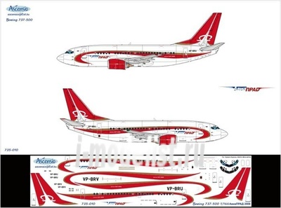 735-010 Ascensio 1/144 Декаль на самолет боенг 737-500 (АваПРАД 2008) 