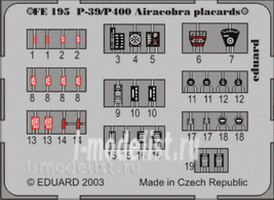 FE195 Eduard 1/48 Цветное фототравление для P-39/ P-400 placards