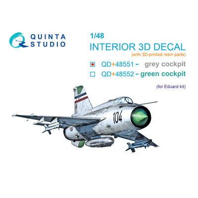 QD+48551 Quinta Studio 1/48 3D Декаль интерьера кабины MiGG-21Р, серые панели (Eduard) (с 3D-печатными деталями)