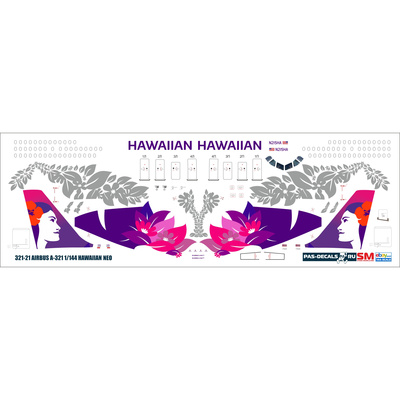 321-21 PasDecas Decal 1/144 Scales on the A-321 Neo Hawaiian