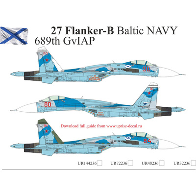 UR48236 UpRise 1/48 Декали для С-27 Flanker-B Baltic NAVY 689th GvIAP, без тех. надписей