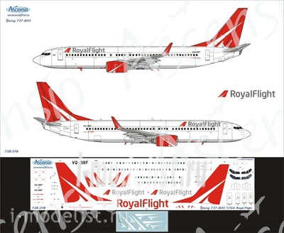 738-018 Ascensio 1/144 Декаль на самолет боенг 737-800 (Royall Flght)
