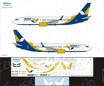 738-033 Ascensio 1/144 Декаль на самолет боенг 737-800 (Azur Air Ukraine)