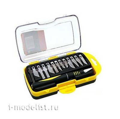 4010 Jas Knife with collet clip (aluminum), with a set of blades, 15 objects