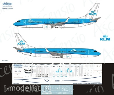 738-039 Ascensio 1/144 Декаль на самолет боенг 737-800 (KLM)