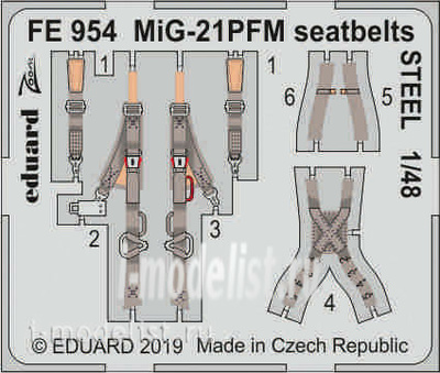 FE954 Eduard 1/48 Фототравление MiGG-21ПФМ стальные ремни