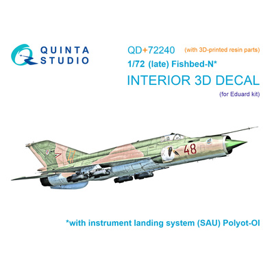 QD+72240 Quinta Studio 1/72 3D Декаль интерьера кабины MiGG-21БИС Поздний (с системой Полет-ОИ) (Eduard) (с 3D-печатными деталями