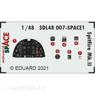 3DL48007 Eduard 1/48 Объёмная 3D декаль для Spitfire Mk. II SPACE