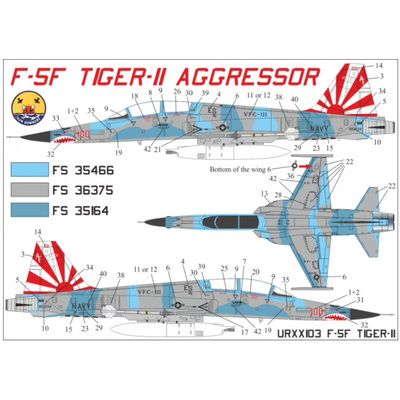 UR48103 Sunrise 1/48 Decal for F-5F Tiger-II Aggressor, since then. inscriptions