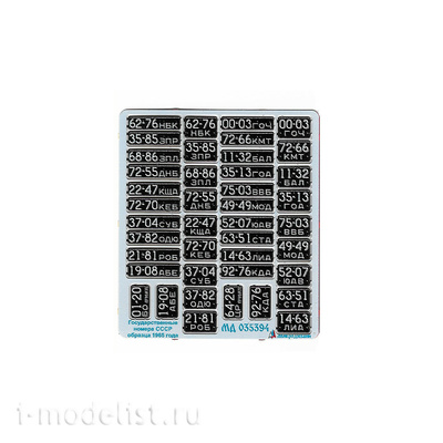 035394 Микродизайн 1/35 Фототравление Государственные номера СССР обр. 1965 г. (чёрные) в объёме и цвете