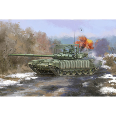09610 Трубач 1/35 Российский танк Т-72Б3 с мягким корпусом 4S24 ERA и решетчатой броней (по лицензии УВЗ)