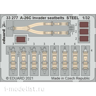 33277 Eduard 1/32 Фототравление для A-26C Invader, стальные ремни