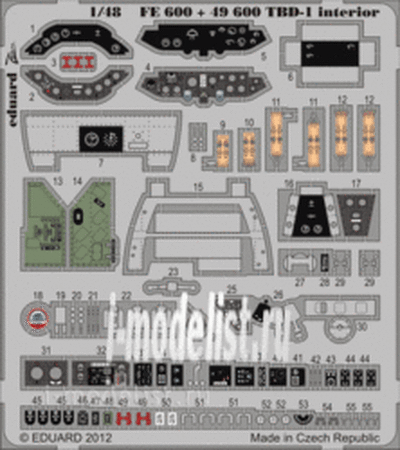 FE600 Eduard 1/48 Цветное фототравление для TBD-1 interior S. A.