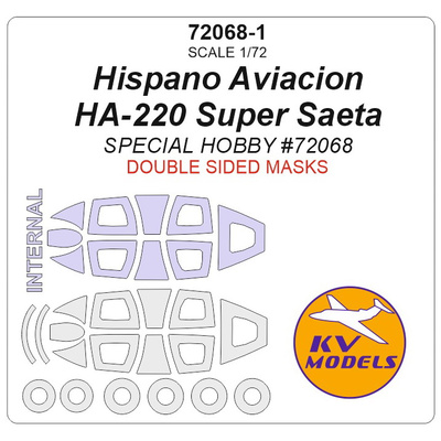 72068-1 KV Models 1/72 Маска окрасочная для Hispano Aviacion HA-220 Super Saeta - двусторонние маски + маски на диски и колеса