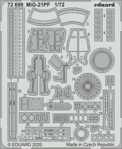 72699 Eduard 1/72 Фототравление для MiGG-21ПФ