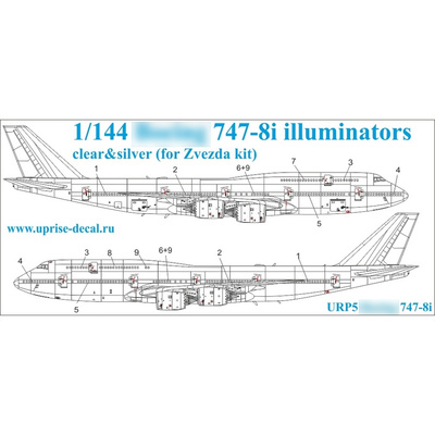 URP5 UpRise 1/144 Декаль для авиалайнера 747-8i, иллюминаторы, прозрачные