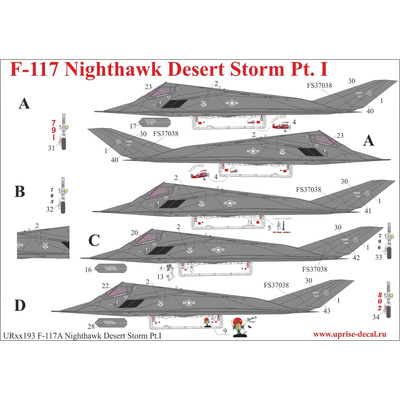 UR32193 UpRise 1/32 Декаль для F-117 Nighthawk 