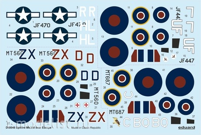 D48048 Eduard 1/48 Decal for Spitfire Mk. VIII over Europe